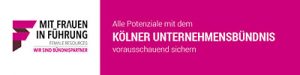 Logo Mit Frauen in der Führung vom Kölner Unternehmensbündnis. Link zur Seite Arbeiten im Jobcenter Köln