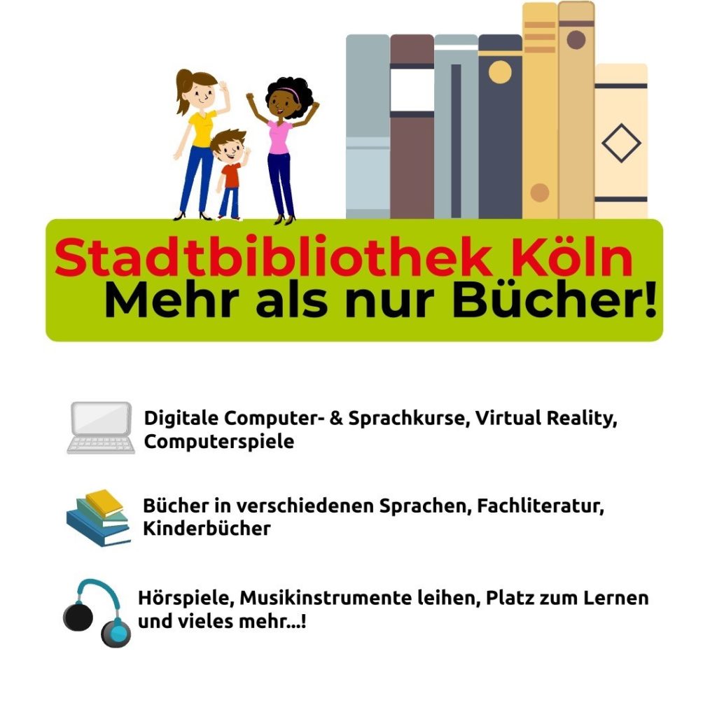 Übersicht Angebote der Stadtbibliothek Köln: Digital, zum Lesen, zum Hören